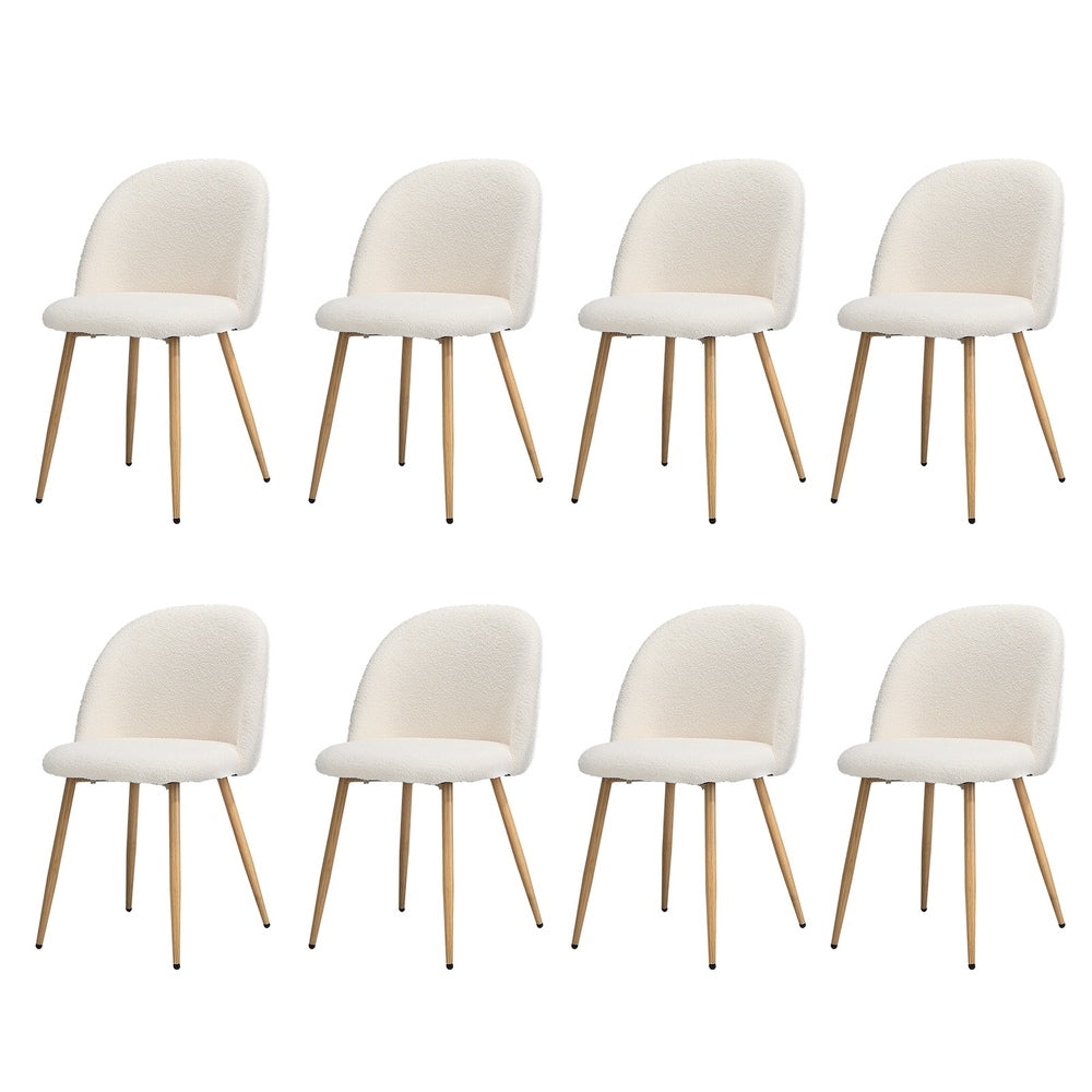 Oikiture 8x Dining Chairs Upholstered Sherpa Wooden White