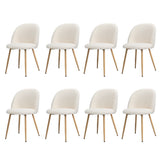 Oikiture 8x Dining Chairs Upholstered Sherpa Wooden White