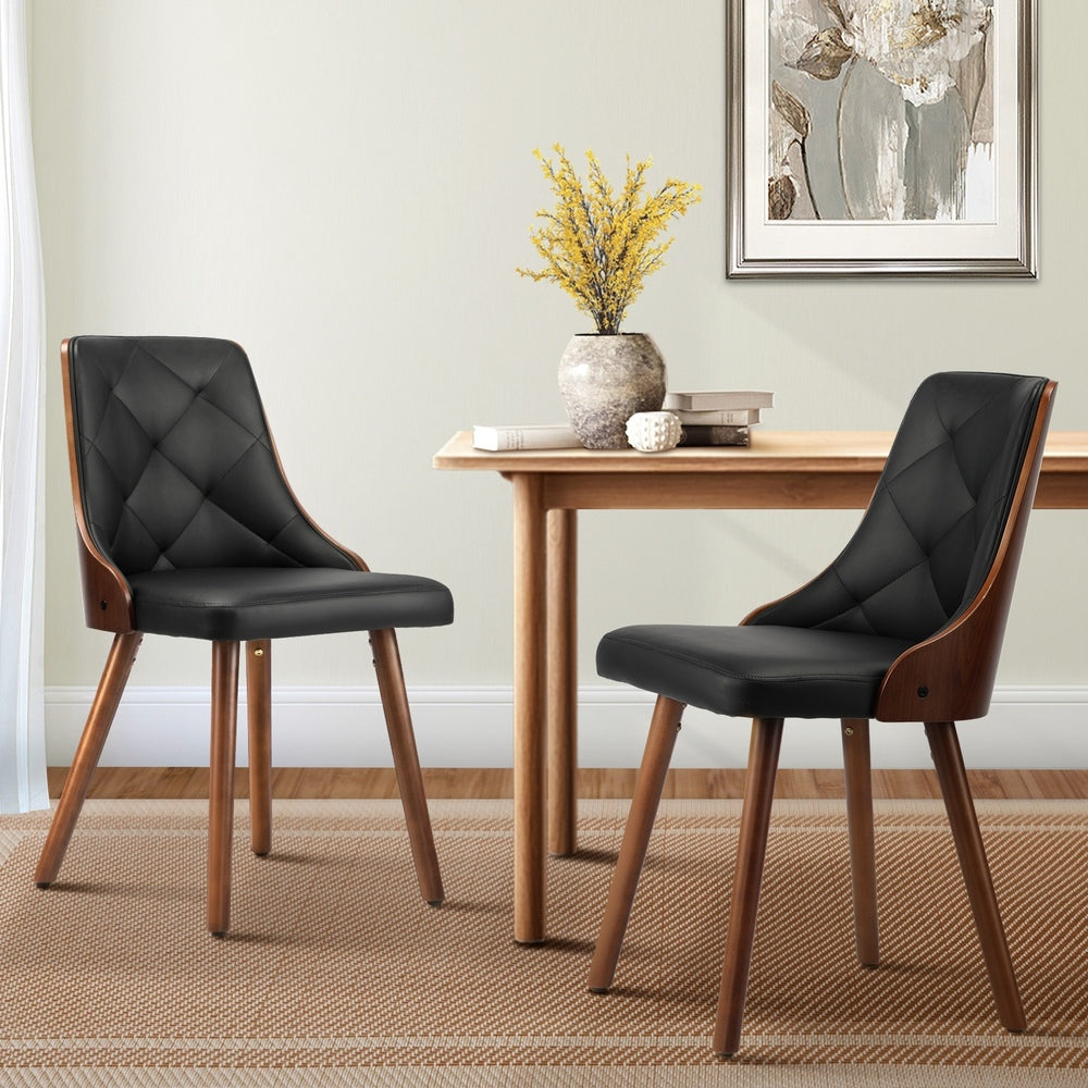 Oikiture Wooden Dining Chairs Padded Seat x2 Black