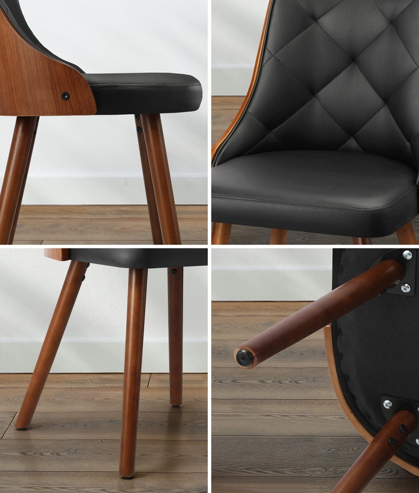 Oikiture 4x Wooden Dining Chairs Faux Leather Padded Black