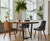 Oikiture 8x Wooden Dining Chairs Faux Leather Padded Black - Close-Up Angle