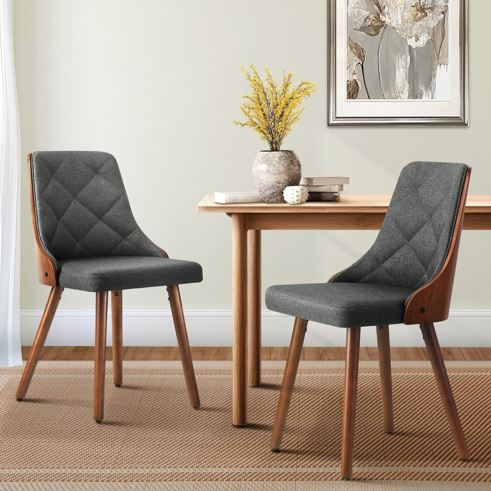 Oikiture Dining Chairs Wooden Faux Leather Seatx2 Grey