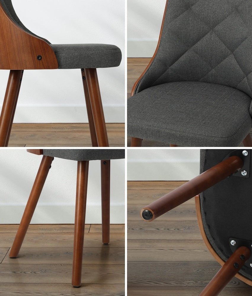 Oikiture Dining Chairs Wooden Faux Leather Seatx2 Grey