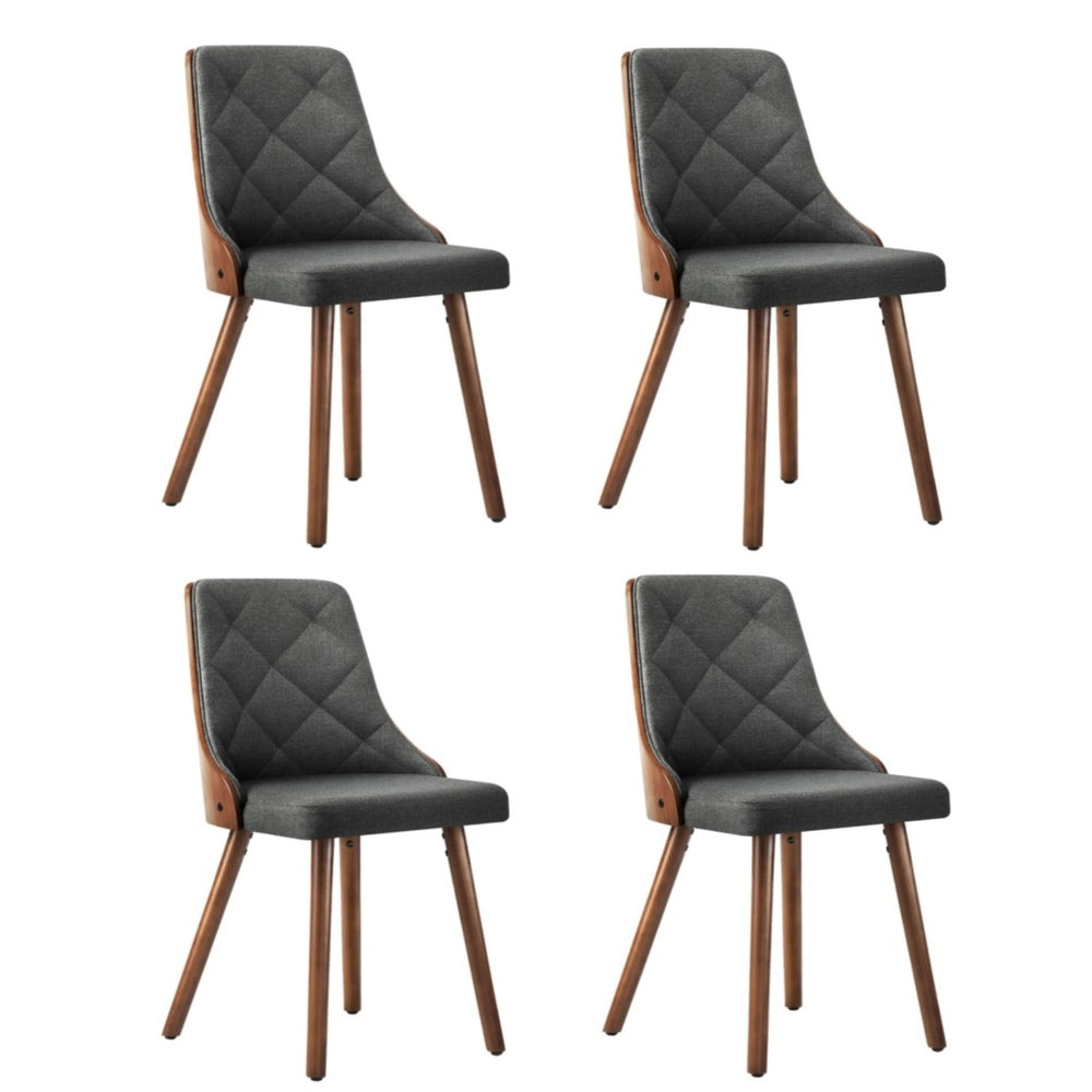 Oikiture Wooden Dining Chairs Faux Linen fabric Padded Seatx4