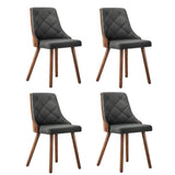 Oikiture Wooden Dining Chairs Faux Linen fabric Padded Seatx4