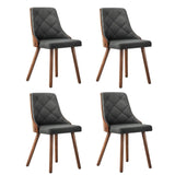 Oikiture Wooden Dining Chairs Faux Linen fabric Padded Seatx4