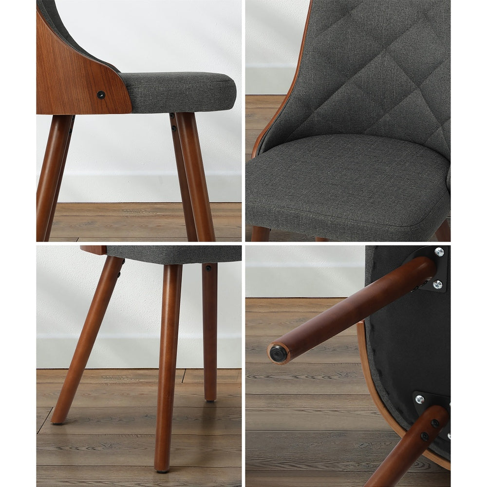 Oikiture Wooden Dining Chairs Faux Linen fabric Padded Seatx4