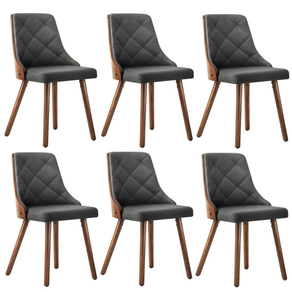 Oikiture Wooden Dining Chairs Faux Linen fabric Padded Seatx6