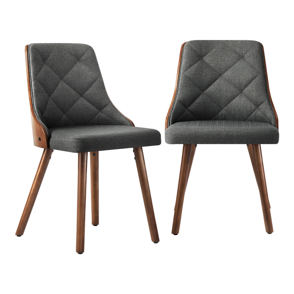 Oikiture Wooden Dining Chairs Faux Linen fabric Padded Seat x8