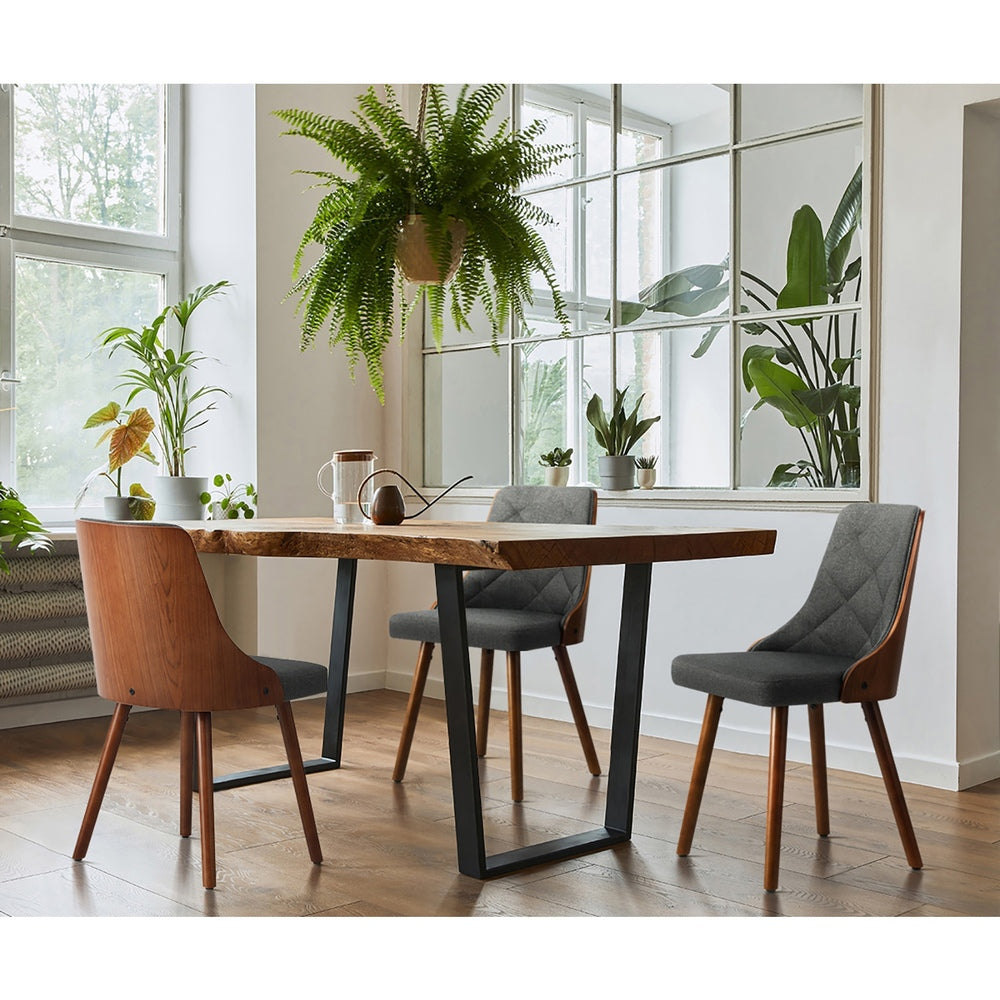 Oikiture Wooden Dining Chairs Faux Linen fabric Padded Seat x8