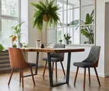 Oikiture Wooden Dining Chairs Faux Linen fabric Padded Seat x8