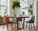Oikiture Wooden Dining Chairs Faux Linen fabric Padded Seat x8 - 45-Degree Angle