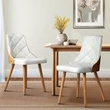 Oikiture Dining Chairs Wooden Faux Leather Seat 2x White