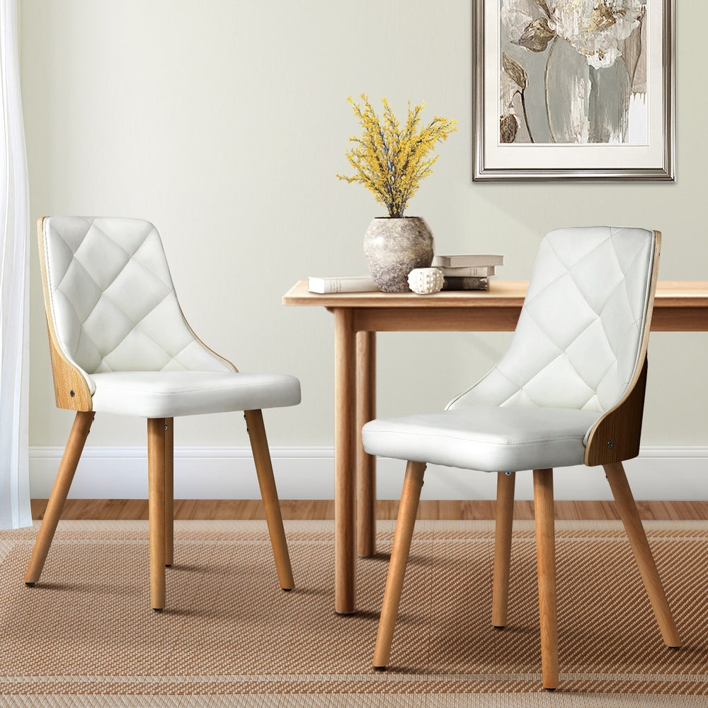 Oikiture Dining Chairs Wooden Faux Leather Seat 2x White