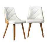 Oikiture Dining Chairs Wooden Faux Leather Seat 2x White