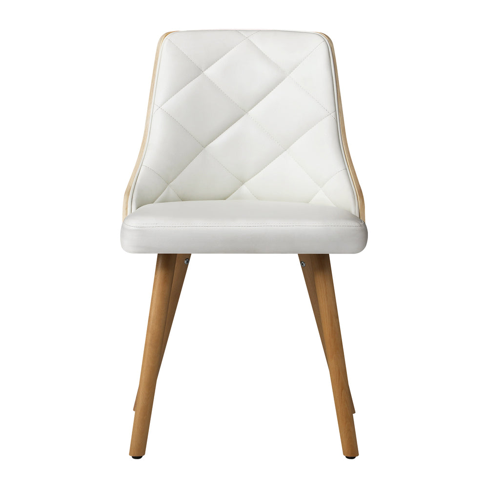 Oikiture Dining Chairs Wooden Faux Leather Seat 2x White