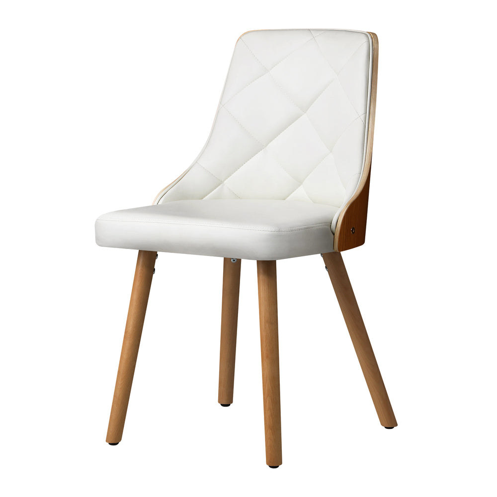 Oikiture Dining Chairs Wooden Faux Leather Seat 2x White