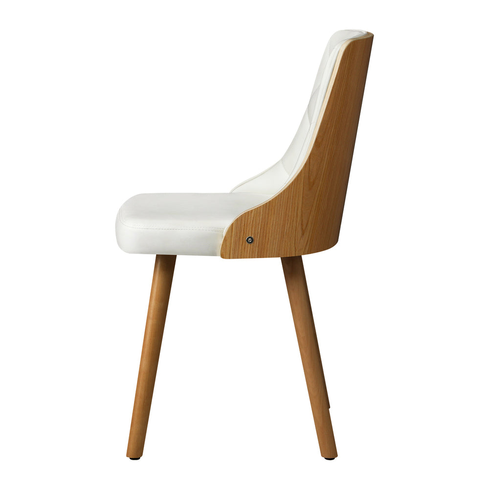 Oikiture Dining Chairs Wooden Faux Leather Seat 2x White