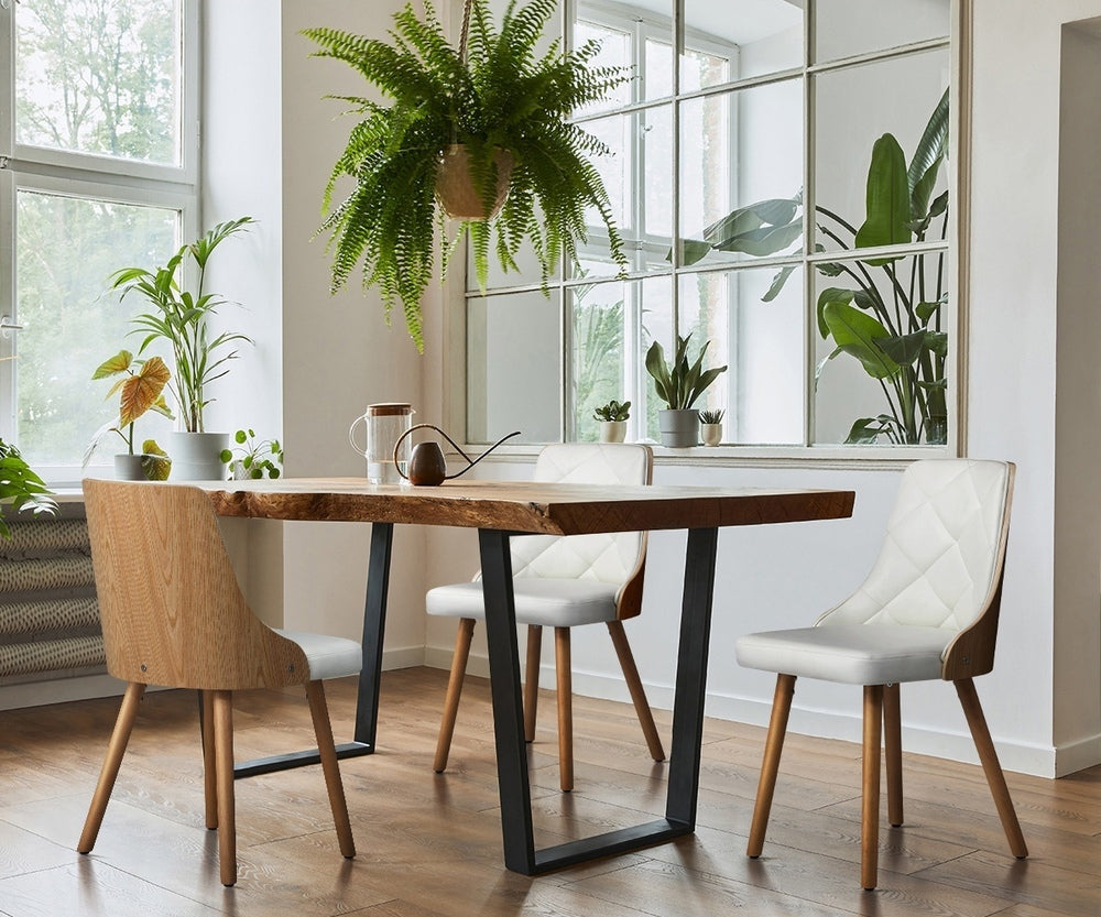 Oikiture Dining Chairs Wooden Faux Leather Seat 2x White
