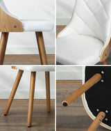 Oikiture Dining Chairs Wooden Faux Leather Seat 2x White - Close-Up Angle