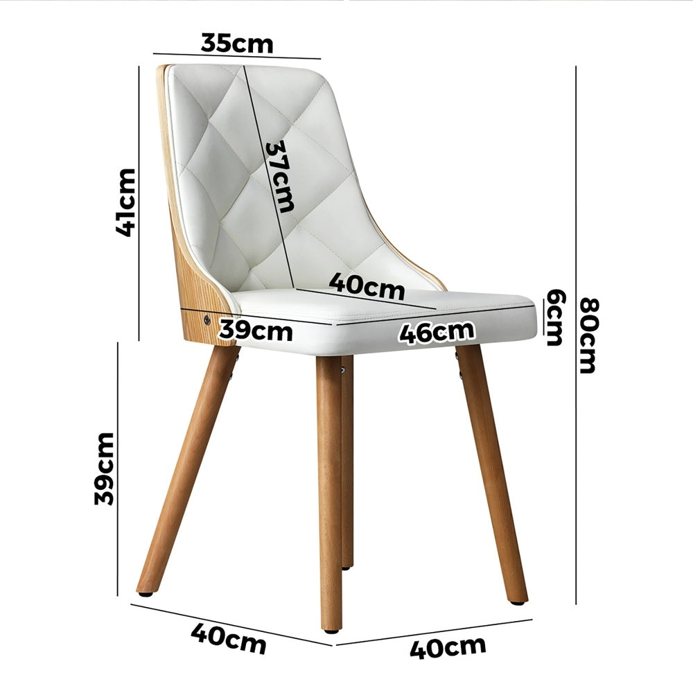 Oikiture 4x Wooden Dining Chairs Faux Leather Padded White