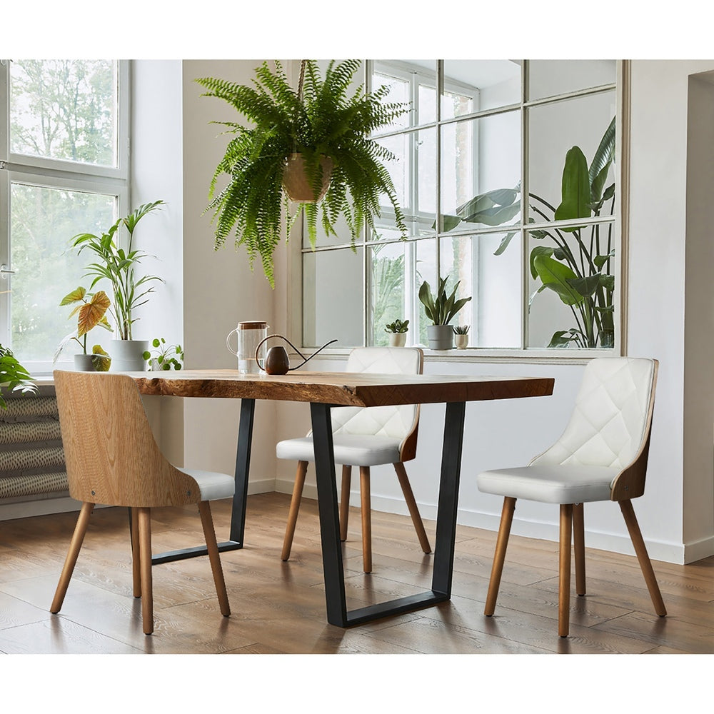 Oikiture 6x Wooden Dining Chairs Faux Leather Padded White
