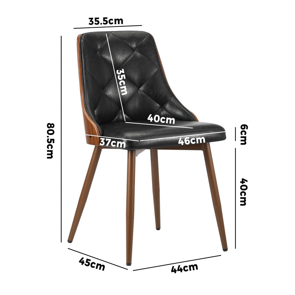 Oikiture Dining Chairs Retro PU Leather x2 Black
