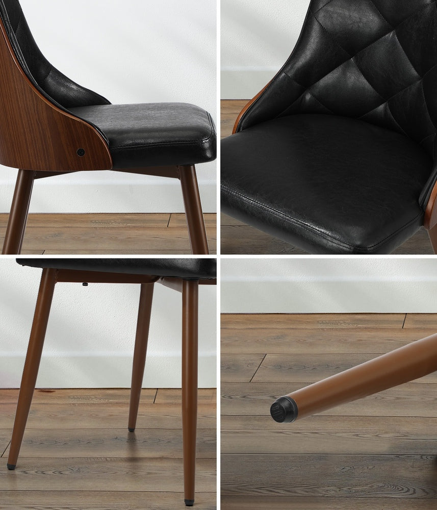 Oikiture Dining Chairs Retro PU Leather x2 Black