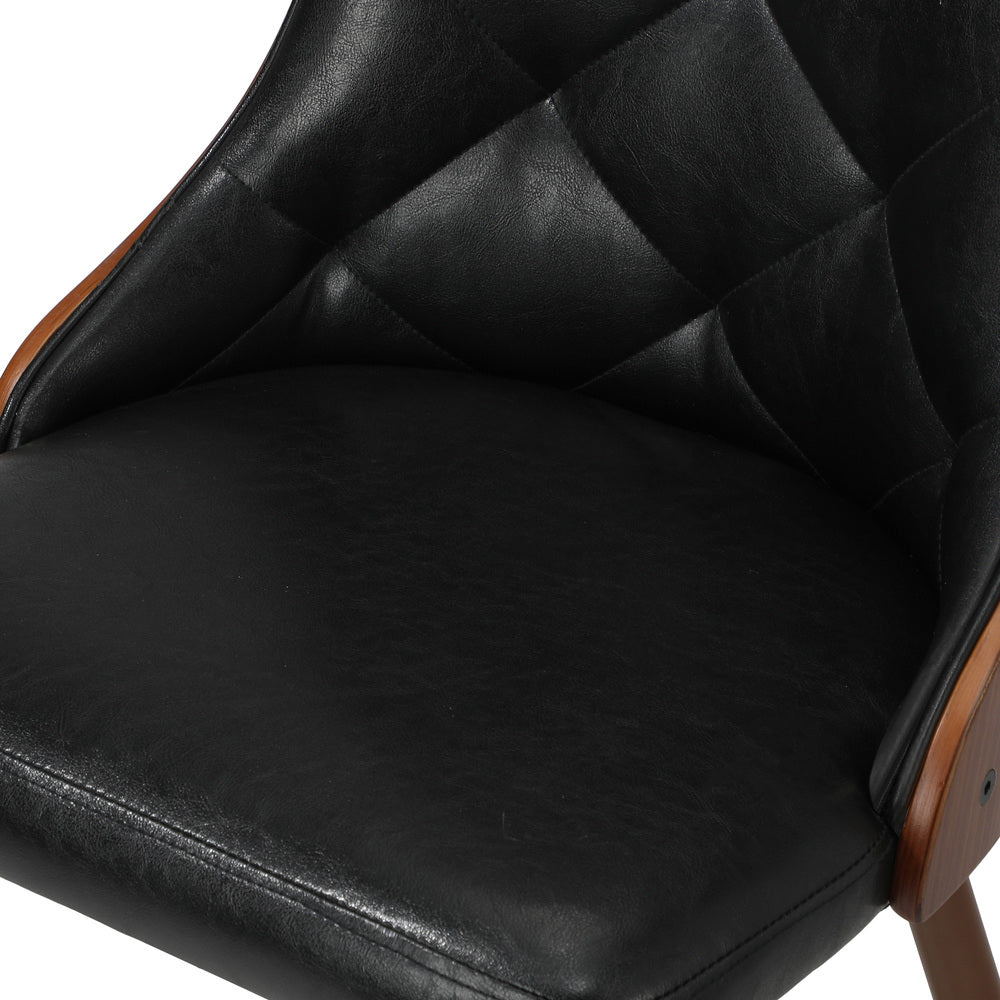 Oikiture Dining Chairs Cafe Seat Retro PU Leather x4 Black