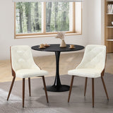 Oikiture Dining Chairs PU Leather x2 White - Close-Up Angle