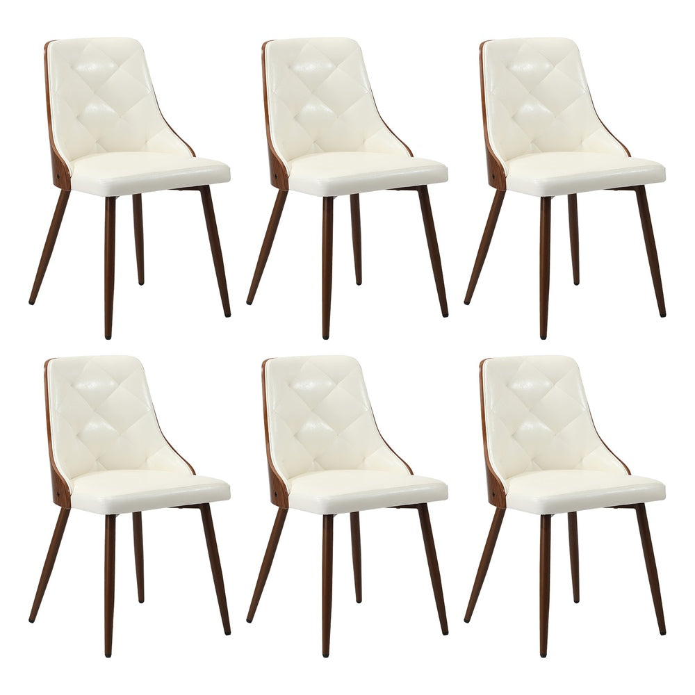 Oikiture Dining Chairs Kitchen Lounge PU Leather x6 White