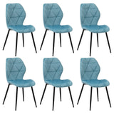 Oikiture Dining Chairs Set of 6 Velvet Blue - Rear View