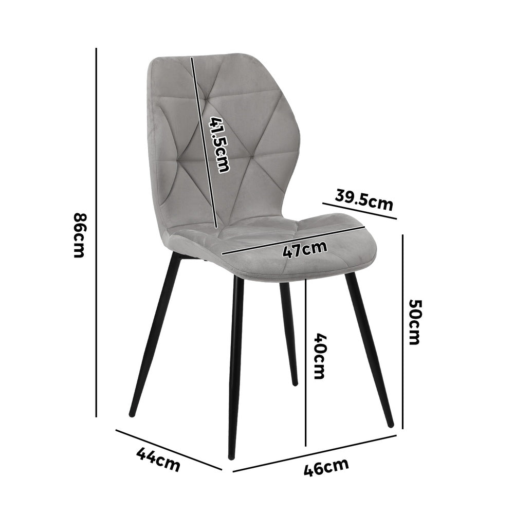 Oikiture Dining Chairs Set of 2 Velvet Grey