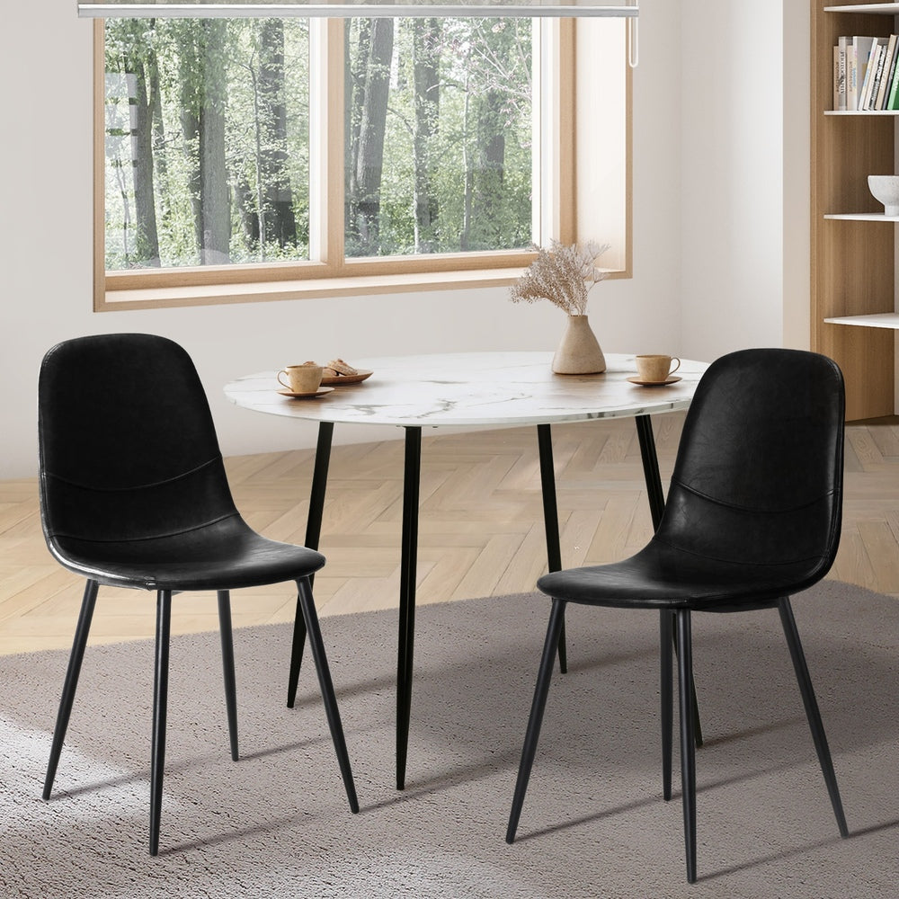 Oikiture 2x Dining Chairs PU Leather Black