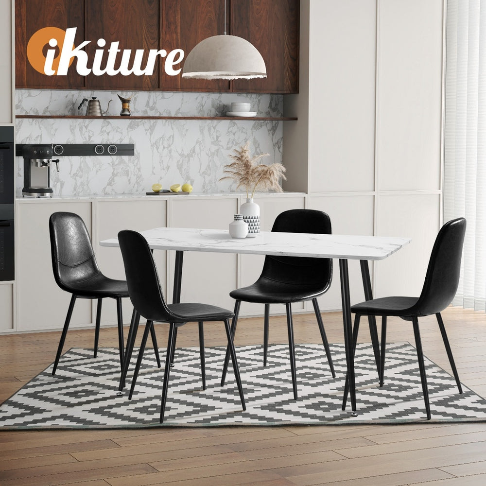 Oikiture 4x Dining Chairs PU Leather Black