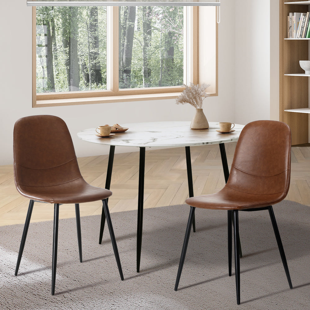 Oikiture 2x Dining Chairs Lounge Room PU Leather Brown