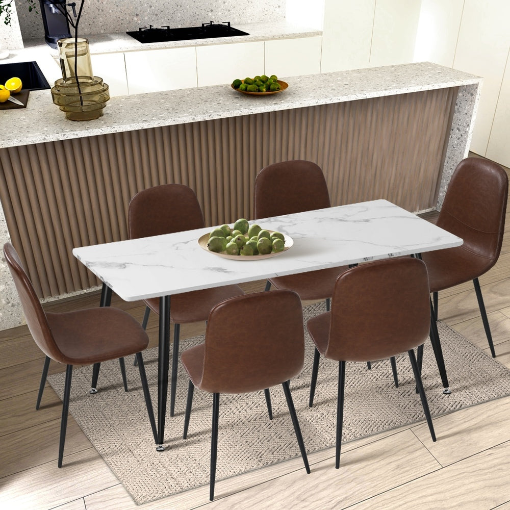 Oikiture 8x Dining Chairs Accent Chair PU Leather Brown