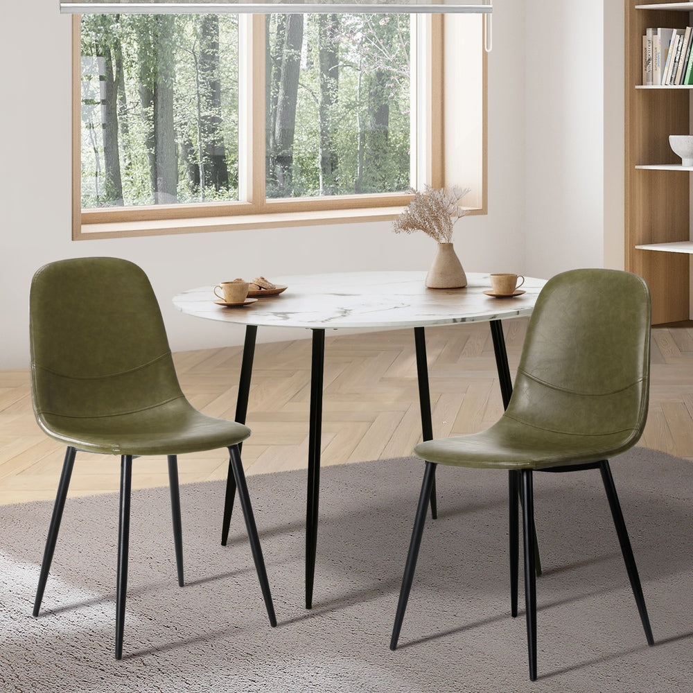 Oikiture 2x Dining Chairs PU Leather Green