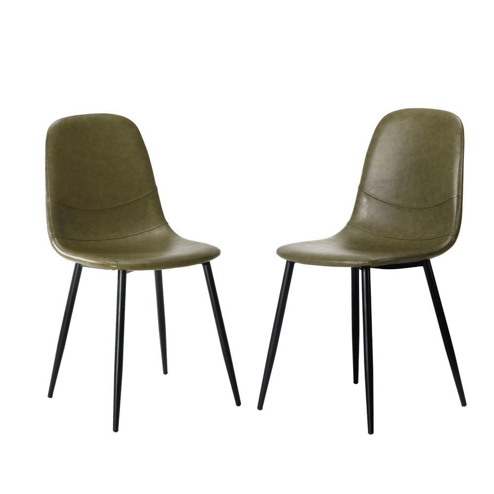 Oikiture 2x Dining Chairs PU Leather Green