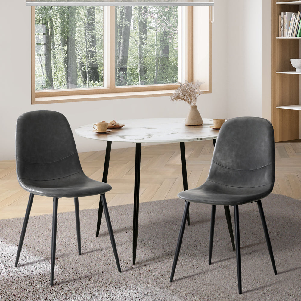 Oikiture 2x Dining Chairs Lounge Room PU Leather Grey