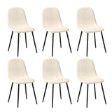 Oikiture 6x Dining Chairs Sherpa White and Black - Front View