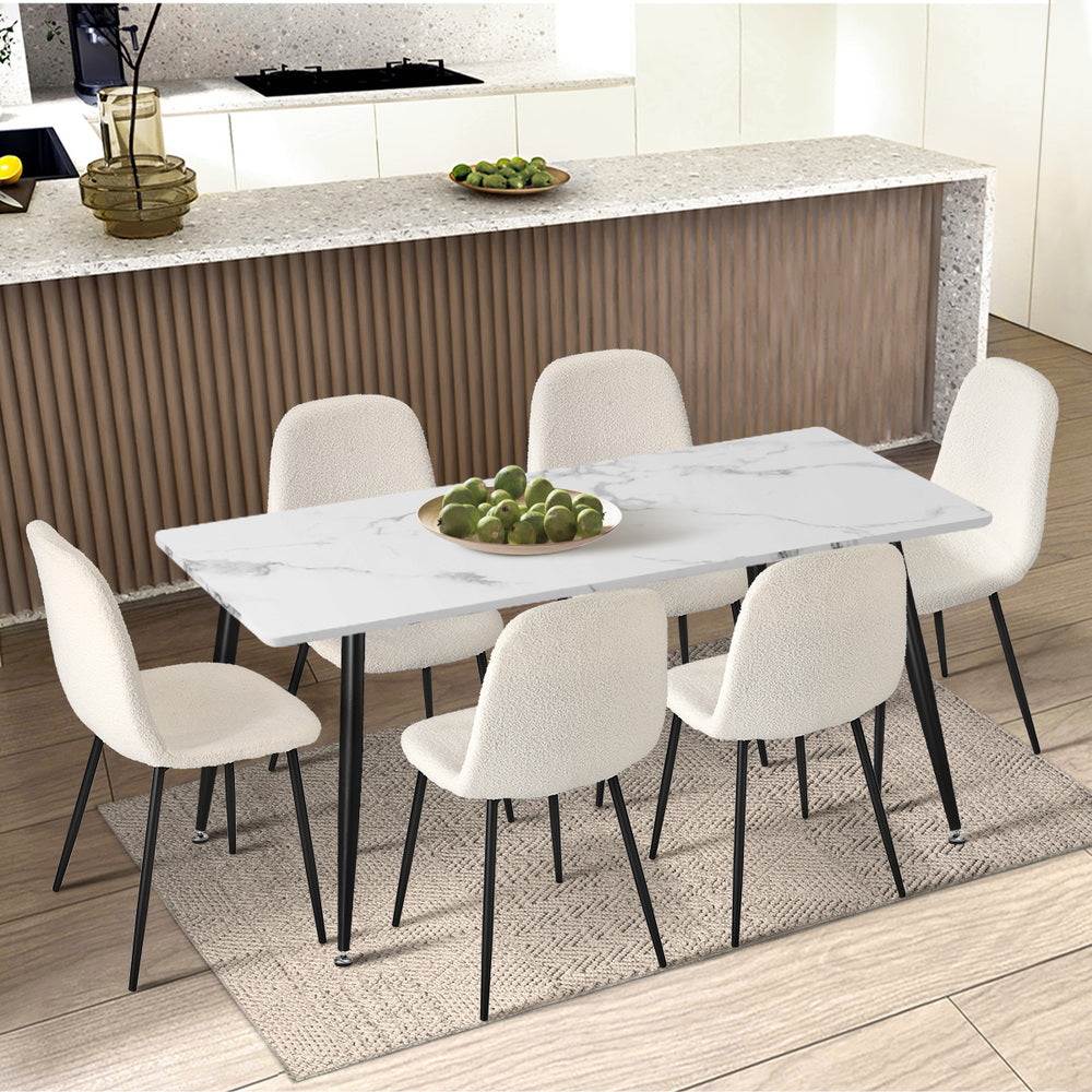 Oikiture 8x Dining Chairs Sherpa White and Black