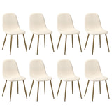 Oikiture 8x Dining Chairs Sherpa White and Golden - Front View