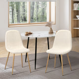 Oikiture 2x Dining Chairs Sherpa White and Wooden - Close-Up Angle