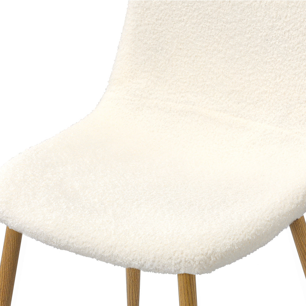 Oikiture 2x Dining Chairs Sherpa White and Wooden