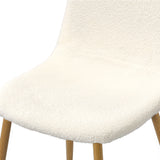 Oikiture 2x Dining Chairs Sherpa White and Wooden - Low Angle