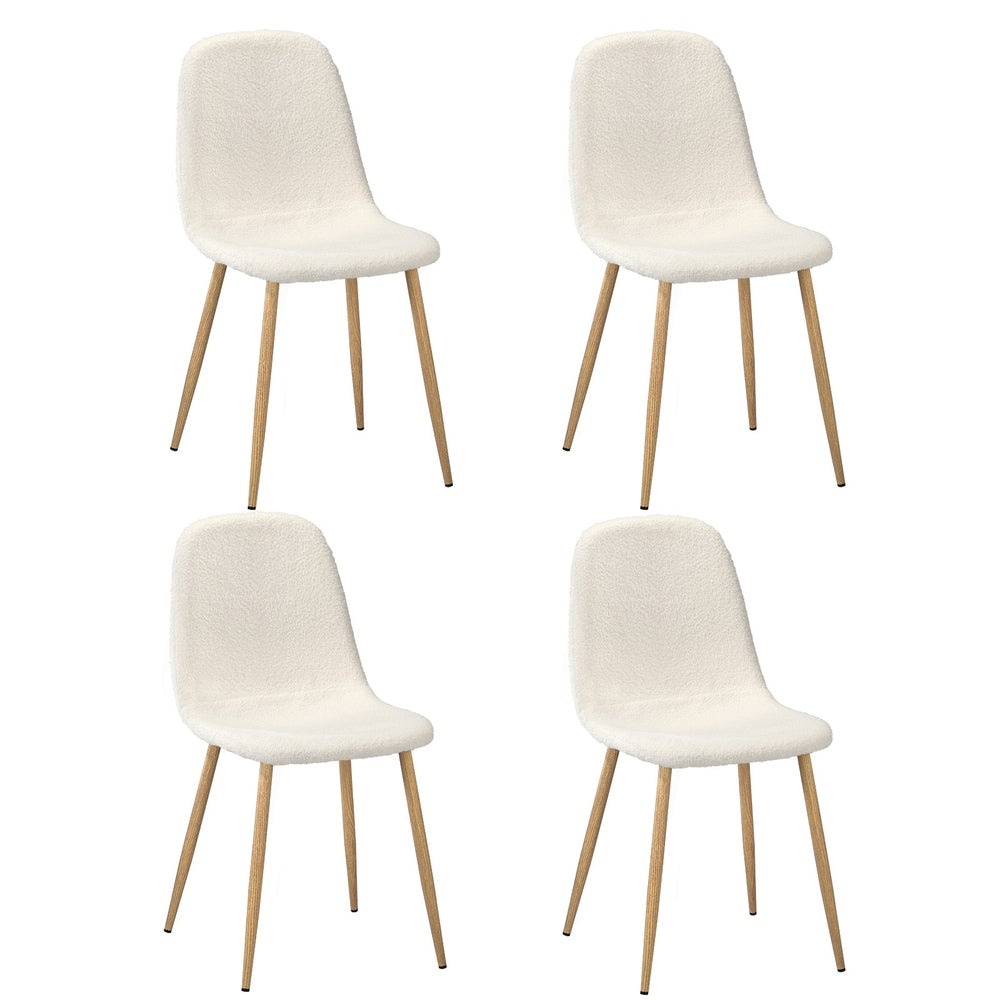 Oikiture 4x Dining Chairs Sherpa White and Wooden