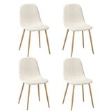 Oikiture 4x Dining Chairs Sherpa White and Wooden - Rear View
