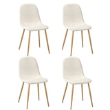 Oikiture 4x Dining Chairs Sherpa White and Wooden