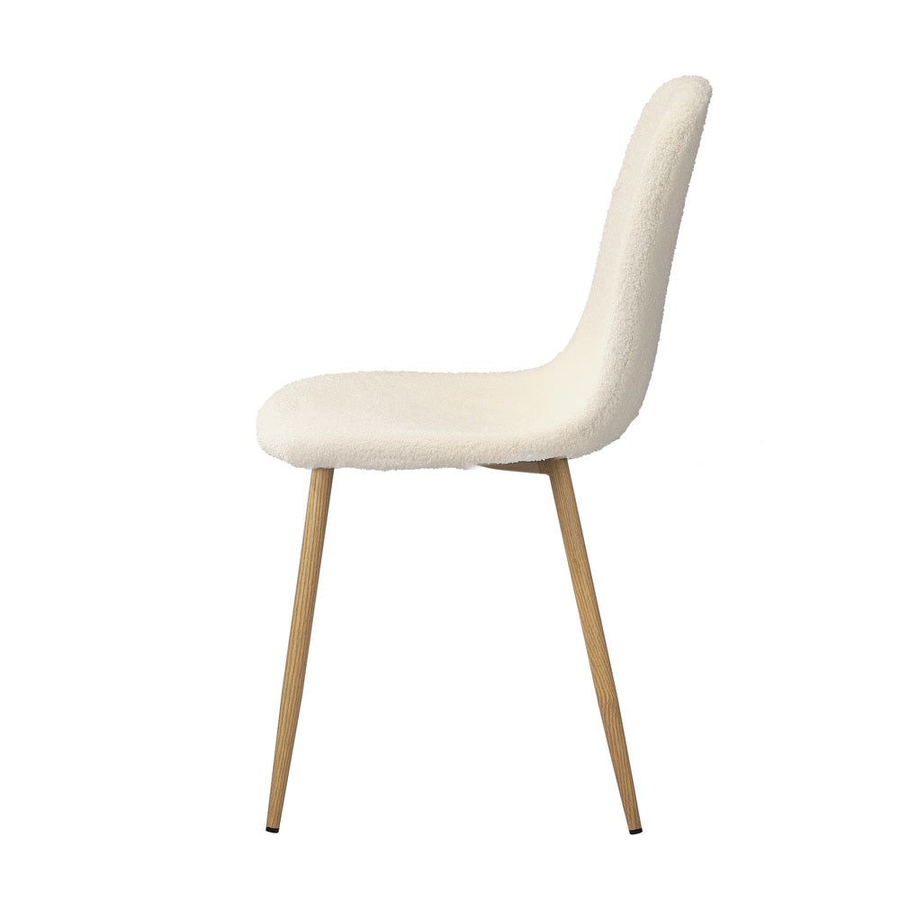 Oikiture 4x Dining Chairs Sherpa White and Wooden